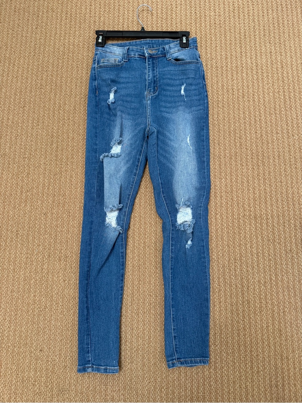 SHEIN Blue Distressed High-Rise Skinny Jeans